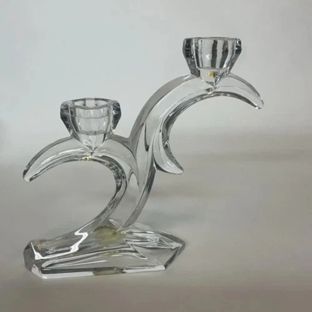 Vintage HandCut Lead Crystal Double Arm Candle Holder 7